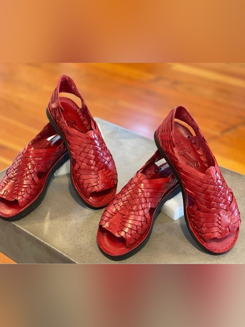 Red Woven Leather Huarache Sandals - Women